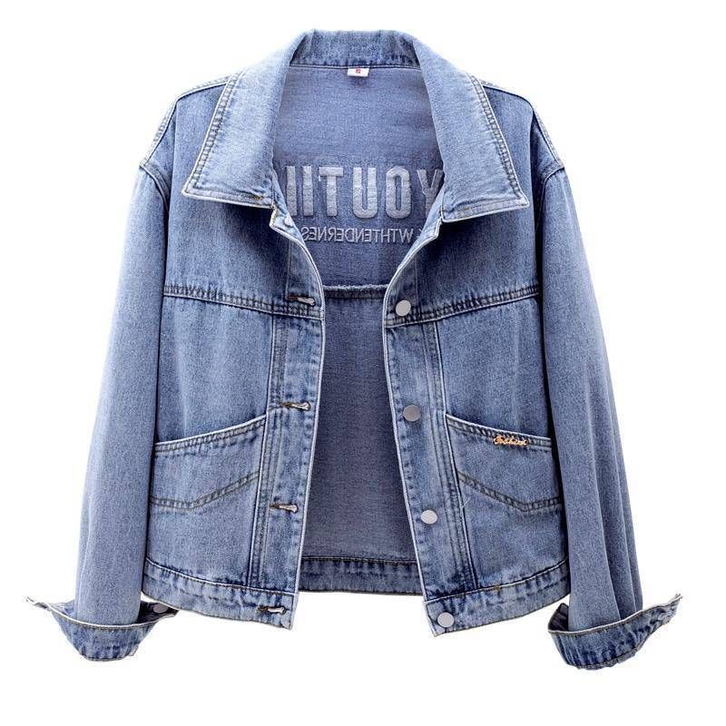 K Embroidered Denim Jacket For Women; New Style; Light-colored Denim Short Jacket For Women; Loose And Slimming; Versatile_mkmklike.com