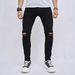 Pure Black High Street Trendy Brand Distressed Small Foot Elastic Denim Men's Slim Fit_mkmklike.com