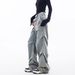 Men's Washed Cargo Jeans Straight Leg Loose Fit Wide Leg American High Street Style Trendy Cool Pleated Retro Trousers_mkmklike.com