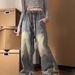 American Jeans Men's And Women's Retro High Street Vibe Design Sense Trendy Brand Wide-leg Loose Straight Tooling Casual Trousers_mkmklike.com