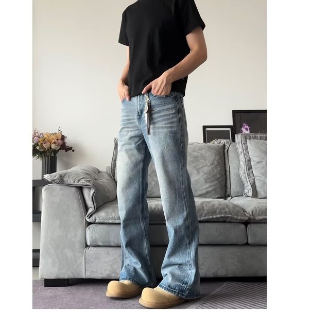 Men's Clothing Retro Flared Handsome Light Blue Jeans Men's Trendy Brand Drape Trousers Trend_mkmklike.com