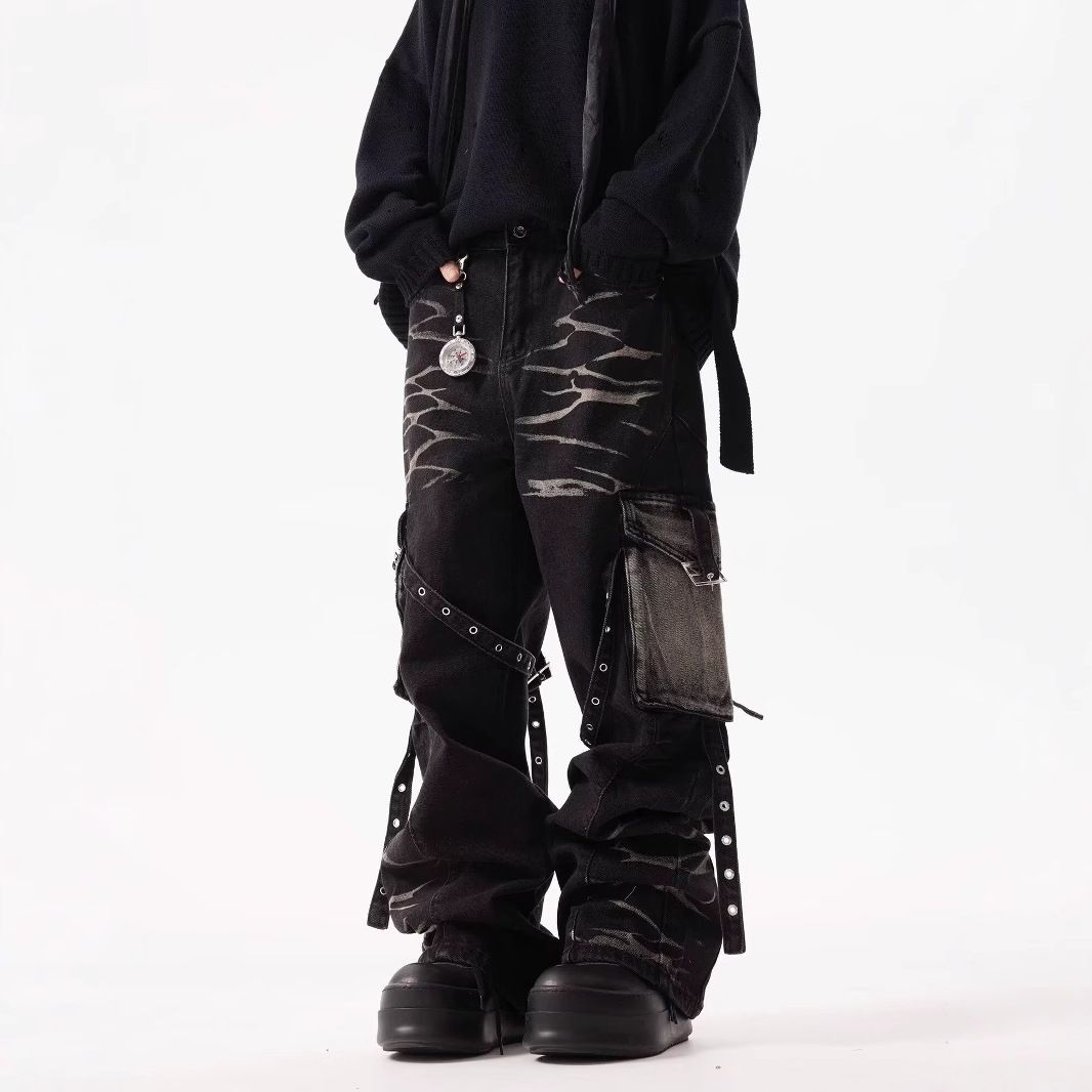 Vintage Workwear Jeans – Heavy Duty Multi-Pocket Cargo Pants With Adjustable Straps (Unisex, S-Xxxl)_mkmklike.com