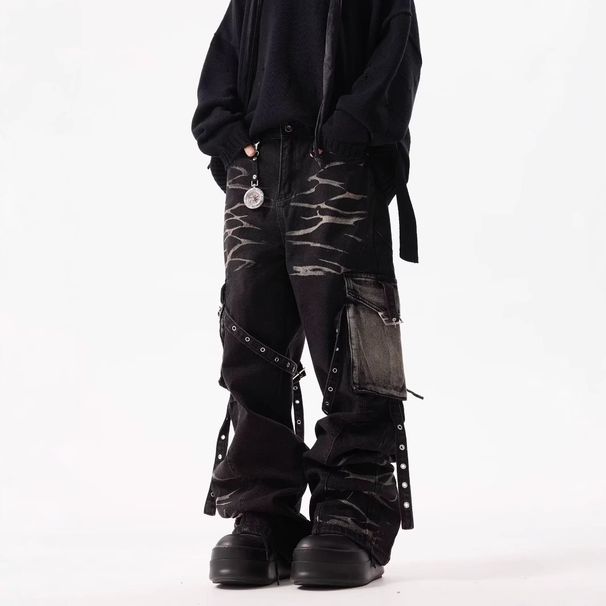Vintage Workwear Jeans – Heavy Duty Multi-Pocket Cargo Pants With Adjustable Straps (Unisex, S-Xxxl)_mkmklike.com