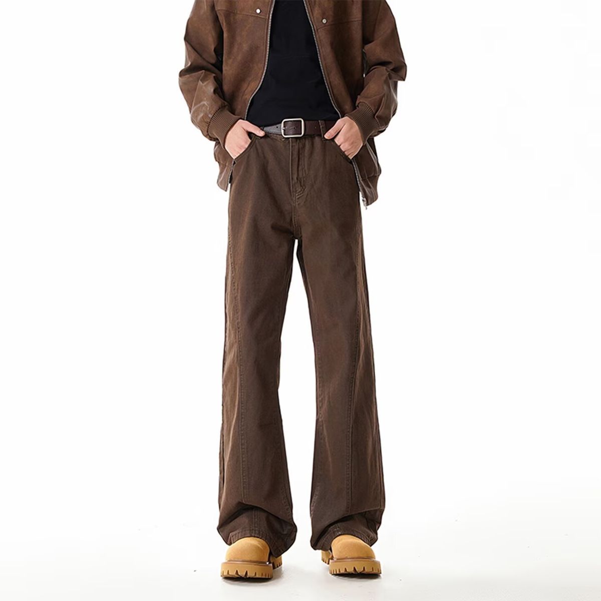 Men's Coffee Brown Straight Leg Jeans – High Street Slim Fit Denim Pants With Stretch (S-3XL)_mkmklike.com