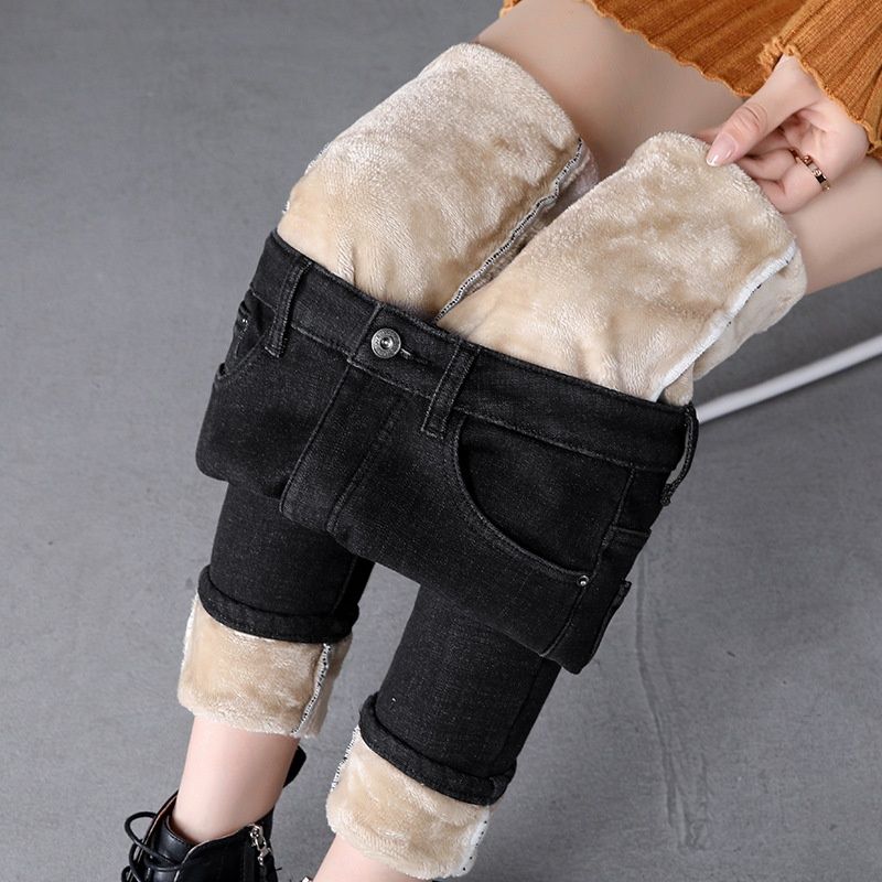 2022 Autumn Winter New Fleece-Lined Jeans For Women Korean Style Slimming Versatile High-Waisted Thickened Skinny Pants_mkmklike.com