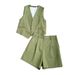 Women's Clothing Sleeveless V-neck Sleeveless Button Suit Short Vest Shorts Suit _mkmklike.com