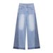 BSK&TRAF Women's Clothing 2025 Autumn New European And American Fashion Patchwork High-Waisted Wide-Leg Jeans 6164075_mkmklike.com