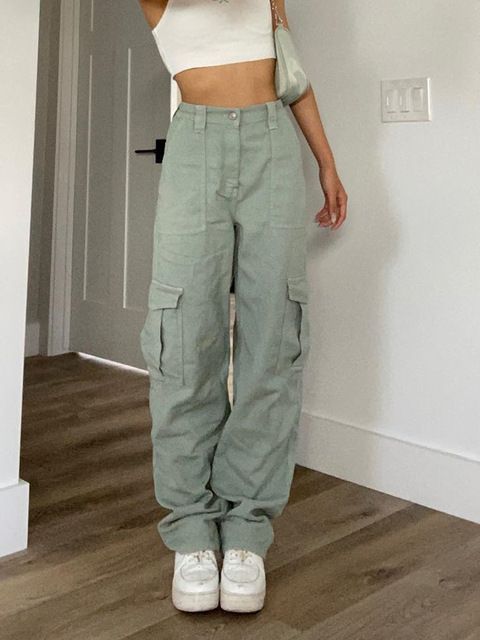 Women's Retro Cargo Pants Loose Fit Jeans High Waist Straight Leg Fashion Street Style Large Pockets Wide Leg Jeans_mkmklike.com