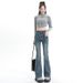 ELLE For Women New Slim Fit Slimming Floor-Length Ins Trend High Waist Flared Bootcut Jeans Slightly Stretchy Denim_mkmklike.com