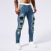 Men's Clothing Distressed Sequined Mid-Rise Stretch Ripped Jeans American Style Flattering Fit_mkmklike.com