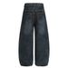 Patchwork Design Scimitar Denim Men Loose Washed Frayed Edge Five-Pointed Star Patch Wide-Leg Pants Street Fashion_mkmklike.com