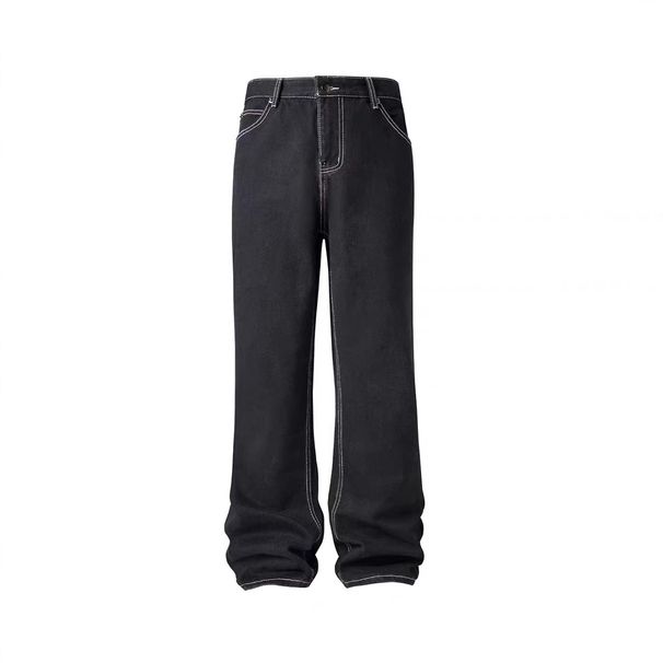 Men's Clothing Cleanfit517 Style Jeans Classic White Line Versatile Flared Slim Washed Denim Black Trousers_mkmklike.com