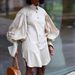 Women's Large Loose Bubble Sleeve Solid Color Casual Long Sleeve Shirt Dress_mkmklike.com