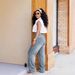 Women's Distressed Denim Wide-Leg Jeans Detachable Utility Belt Vintage Wash Straight Leg Trousers Multi-Pocket Design_mkmklike.com
