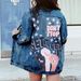 Women's printed denim jacket women's loose lapel denim jacket top _mkmklike.com