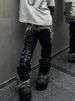 American Street Style European And American Niche Camouflage Patchwork Jeans Men's Trendy Brand Yabi Slightly Flared Loose Ripped Jeans_mkmklike.com