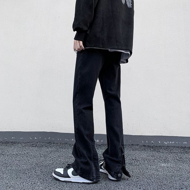 Nordmann Men's Flared Jeans Autumn Winter Vintage Washed Straight Trendy American Style Versatile Cool Split Casual Pants_mkmklike.com