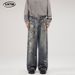 Men's Trendy Loose Wide Leg Straight Leg Jeans Digital Cut Print New AC Pants Clothing Wear Archer0603_mkmklike.com