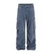 Vintage French Blue Overalls – Men's Washed Denim Wide-Leg Trousers With Retro Workwear Style_mkmklike.com