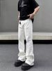 Men's Clothing Vintage-Inspired High-Waisted Flared Jeans For Men & Women – Classic White & Black, Stretch-Free Cotton Denim, Retro Streetwear Style_mkmklike.com