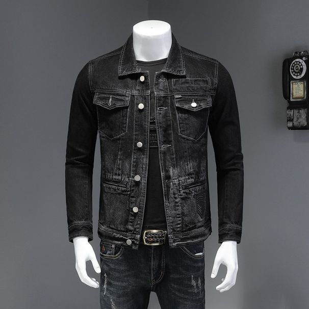 Loom 20/European Style Spring And Autumn Vintage Black Washed Denim Coat Jacket Trendy Plus Size Men_mkmklike.com