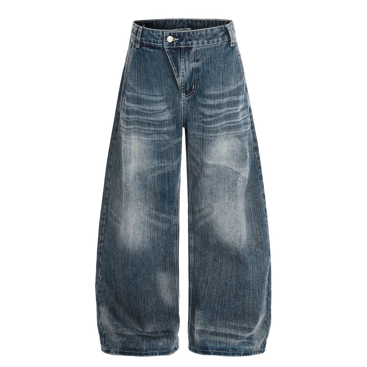 Men's High Waist Straight Leg Jeans High Street Style Washed And Whiskered Design Bamboo Texture_mkmklike.com
