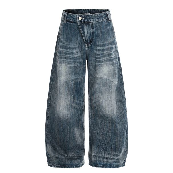 Men's High Waist Straight Leg Jeans High Street Style Washed And Whiskered Design Bamboo Texture_mkmklike.com