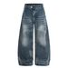 Men's High Waist Straight Leg Jeans High Street Style Washed And Whiskered Design Bamboo Texture_mkmklike.com