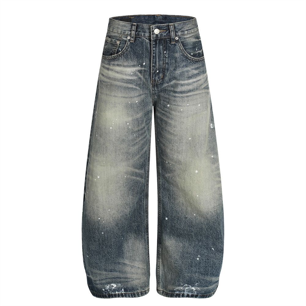 Men's Distressed Streetwear Jeans - Acid Wash Paint Splatter Wide Leg Baggy Pants For Urban Fashion (Blue, S-Xxl)_mkmklike.com