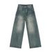 EF JEANS | 2024 New Product, American High Street Worn And Spliced Large Pocket Drape Trendy Wide-leg Jeans_mkmklike.com