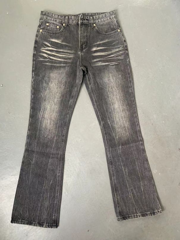 Men's Clothing High Street Washed Black Jeans Men's Straight Slim Fit Flared Cleanfit Pants_mkmklike.com
