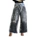Women's Distressed Faux Leather 3D Printed Two-Piece Set Casual Cotton Jeans Spring/Autumn Summer Collection_mkmklike.com