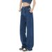 Relaxed Fit Straight Leg Jeans For Women - High Waist Loose Flowy Trousers With Classic Pockets, Black Grey & Dark Blue (S-2XL)_mkmklike.com