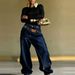 High-Waisted Slimming Wide Leg Trousers Women's Faux Denim Jeans Layered Washed Two-Piece European American Style_mkmklike.com