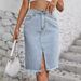 Mid-length, High-waisted, Hip-hugging, Slit Denim Skirt For Women; European And American Style._mkmklike.com