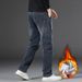 Fleece And Thickened Jeans Men's Winter Slim-fit Elastic Straight Jeans Men's Fattened Plus-size Business Pants Men_mkmklike.com