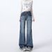 Wholesale High-gloss Blue American Retro Low-waist Flared Straight Jeans For Women, Loose And Slimming, Floor-length_mkmklike.com
