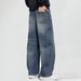 Spring And Autumn New Extended Curved Knife Jeans Men's American Loose Splicing Retro Wide Leg Pants With Fat And Large Size Men's Pants_mkmklike.com