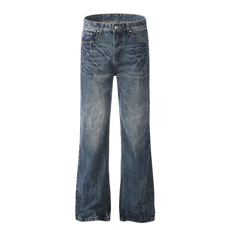 Men's Clothing Lightning Crack Washed Jeans Men's And Women's Design Straight Slim Flared Ins Floor Mopping Trousers_mkmklike.com