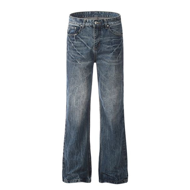 Men's Clothing Lightning Crack Washed Jeans Men's And Women's Design Straight Slim Flared Ins Floor Mopping Trousers_mkmklike.com