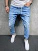 Men's Clothing Blue Distressed Casual Jogging Pants Drawstring Ripped Jeans Independent Website Trendy_mkmklike.com