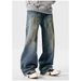 Retro High Street Loose Straight Jeans for Men mid Waist Trendy American Wide Leg Pants Spring Autumn New Collection_mkmklike.com
