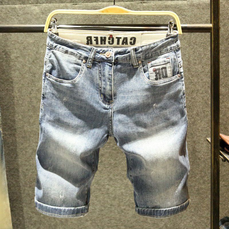 Men's Slim Fit Denim Shorts Trendy Blue Mid-Length Casual Breeches Versatile Summer Thin Pants By Ins Brand_mkmklike.com