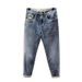Men's Slim Fit Stretchy Jeans Casual Cropped Korean Style Trendy Slightly Wide Versatile Denim Blue Low Waist For Spring_mkmklike.com