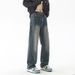 LKTM Men's Retro Nostalgic Vintage Green Jeans Straight Leg Loose Fit Casual High Street Pants Wear & Archer0603_mkmklike.com