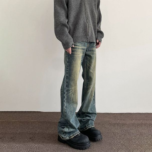 Streetwear Vintage Washed Jeans For Men – American Retro Cleanfit Flared Denim Pants (Mid-Rise, Straight-to-Flare, No Stretch, S-XXL)_mkmklike.com