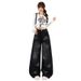 2026 Spring New Fashion Women's High-Waisted Slimming Denim Pants With Sparkling Rhinestones, Versatile Floor-Length_mkmklike.com