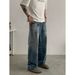 Retro Washed Cleanfit Straight Jeans Mid Waist Casual Trousers Loose Wide Leg Pants For Men And Women Cotton Zipper Fly_mkmklike.com