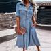 New European And American Style Slim Fit Denim Dress 2024 Independent Station Lapel Button Temperament Women's Clothing NK323_mkmklike.com