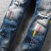 Men's Ripped Skinny Jeans High Street Fashion Distressed Dark Blue Washed Paint Print Slim Fit Jeans Clothing_mkmklike.com